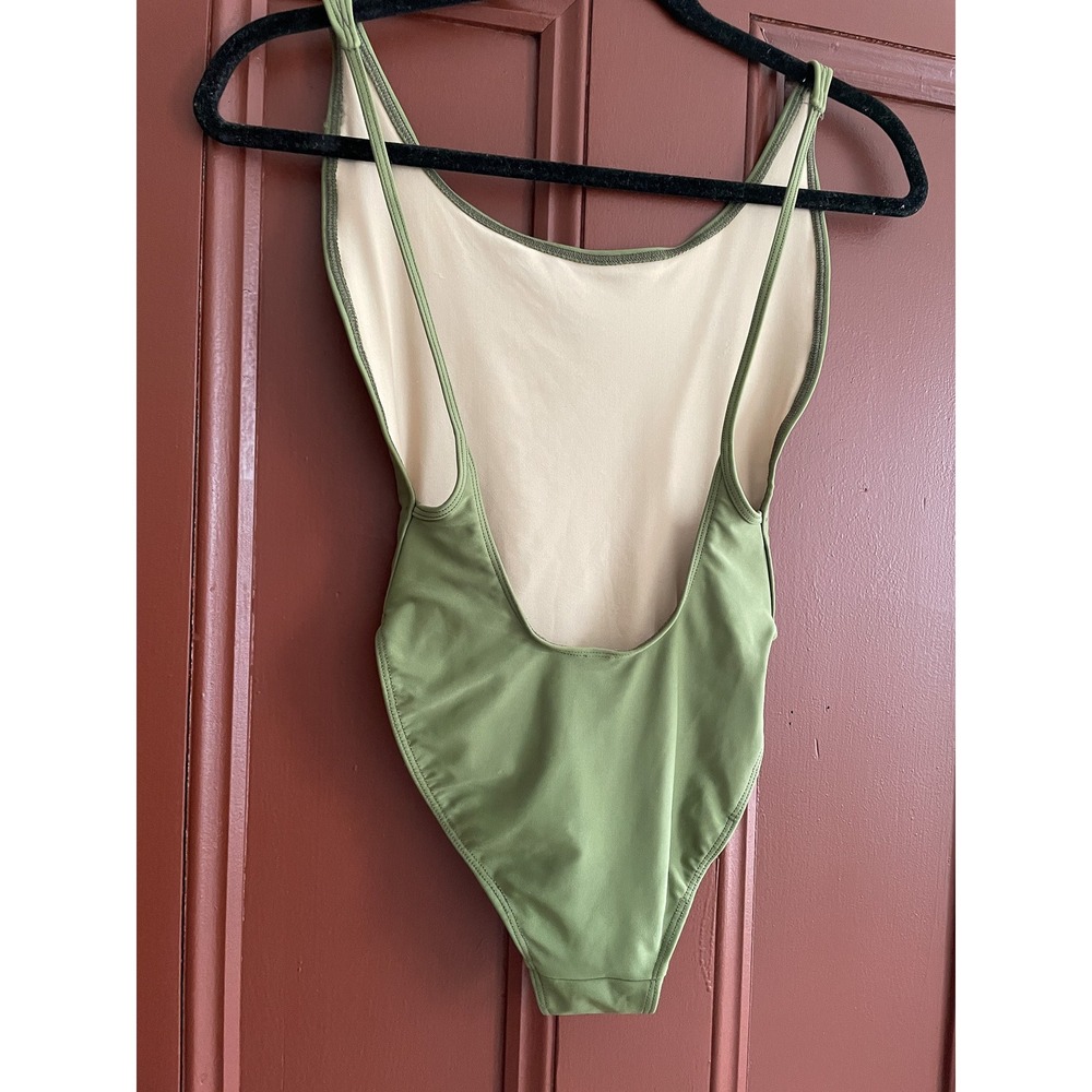American Apparel Olive Green High Cut One Piece Swimsuit XS Scoop Back Bodysuit - Picture 5 of 6